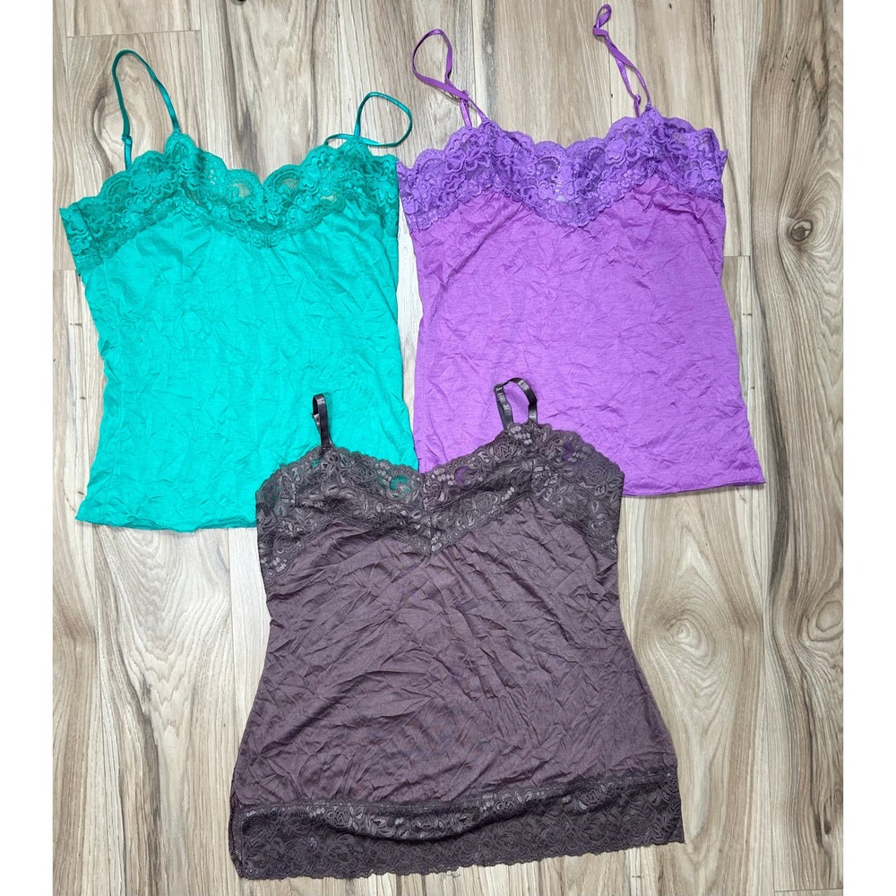 VTG Y2K Bongo Susan Lawrence Camisole Women L Lace Trim Fairy Tank Top‎ LOT/3